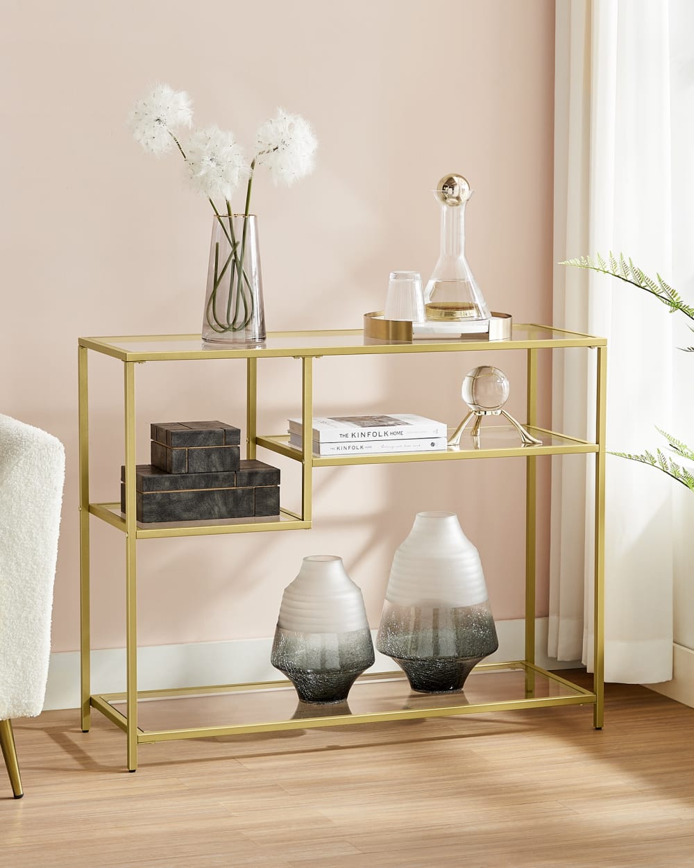 Table d'appoint moderne étagères en métal et verre trempé d'entrée - Maisons du Monde