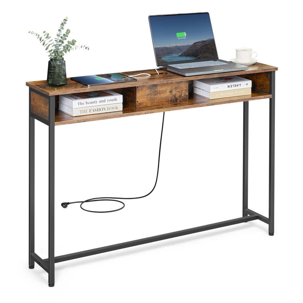 Table avec prises d'appoint à 2 compartiments gain marron et noir - Maisons du Monde