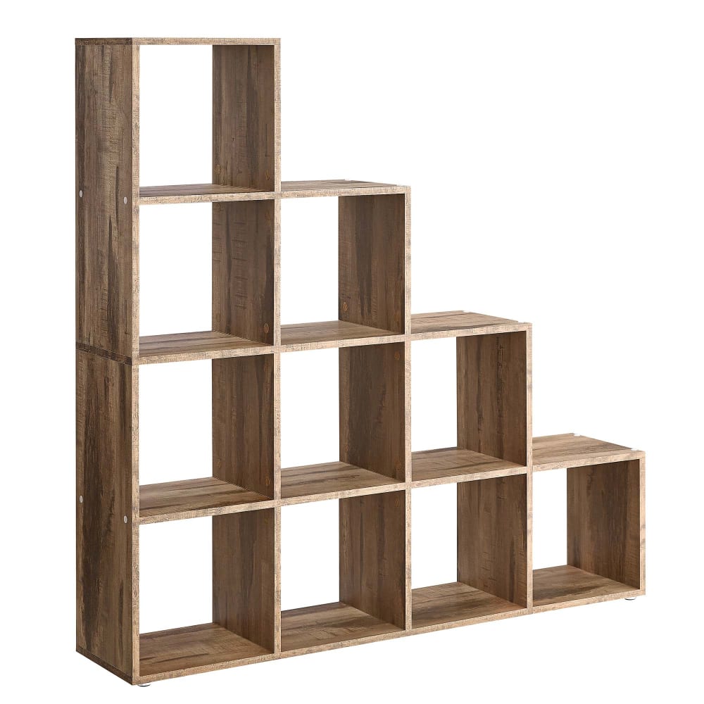 Étagère escalier 10 compartiments effet bois marron caramel