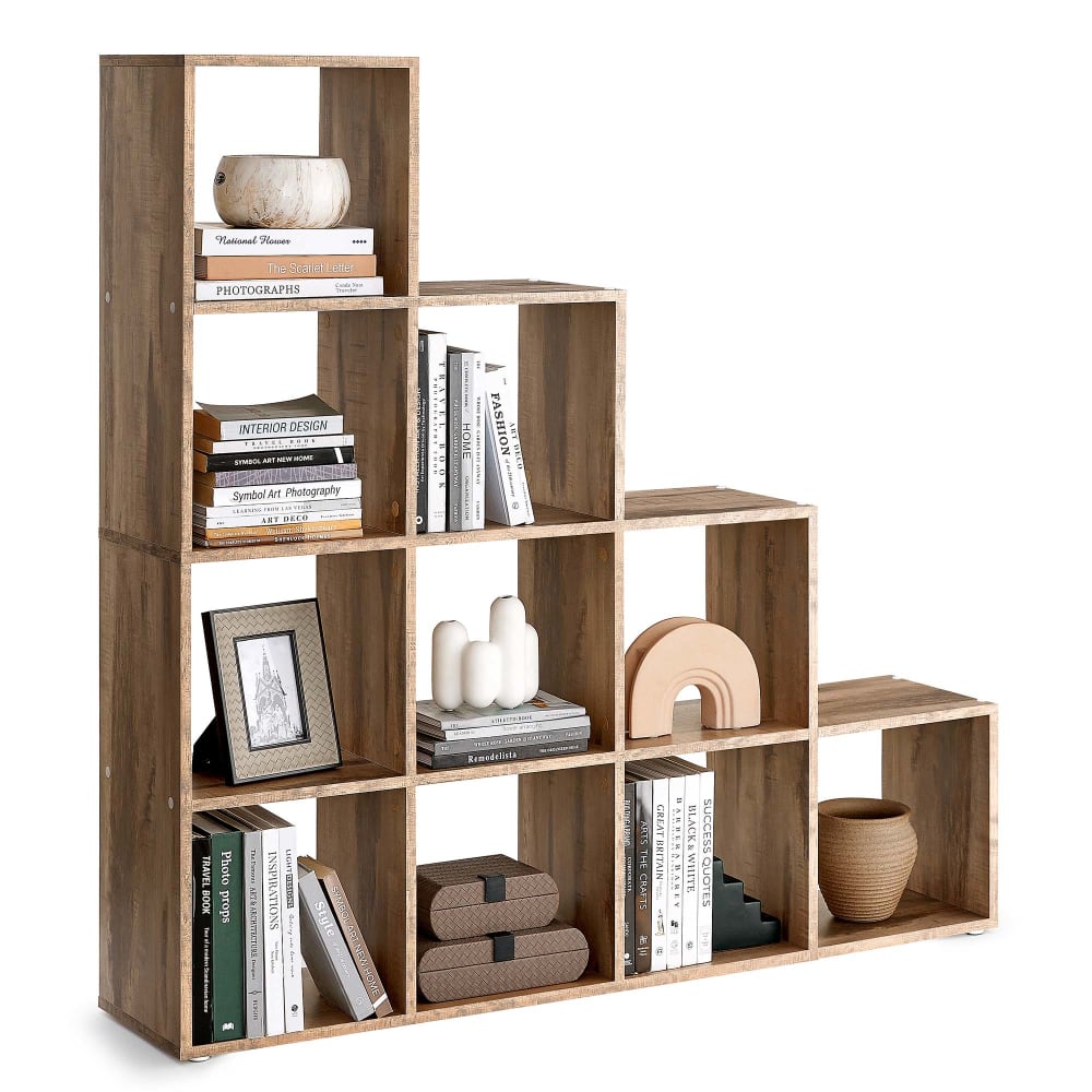 Bibliothèque cube bois 10 cases 129.5 x 27 x 129.5 cm marron - Maisons du Monde