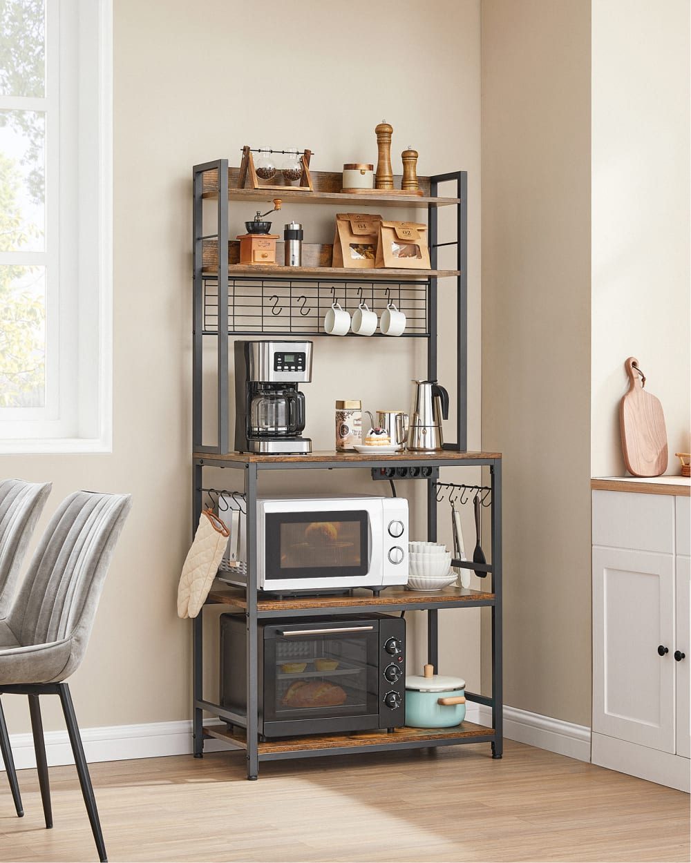 Étagère de cuisine avec multiprise effet bois marron rustique