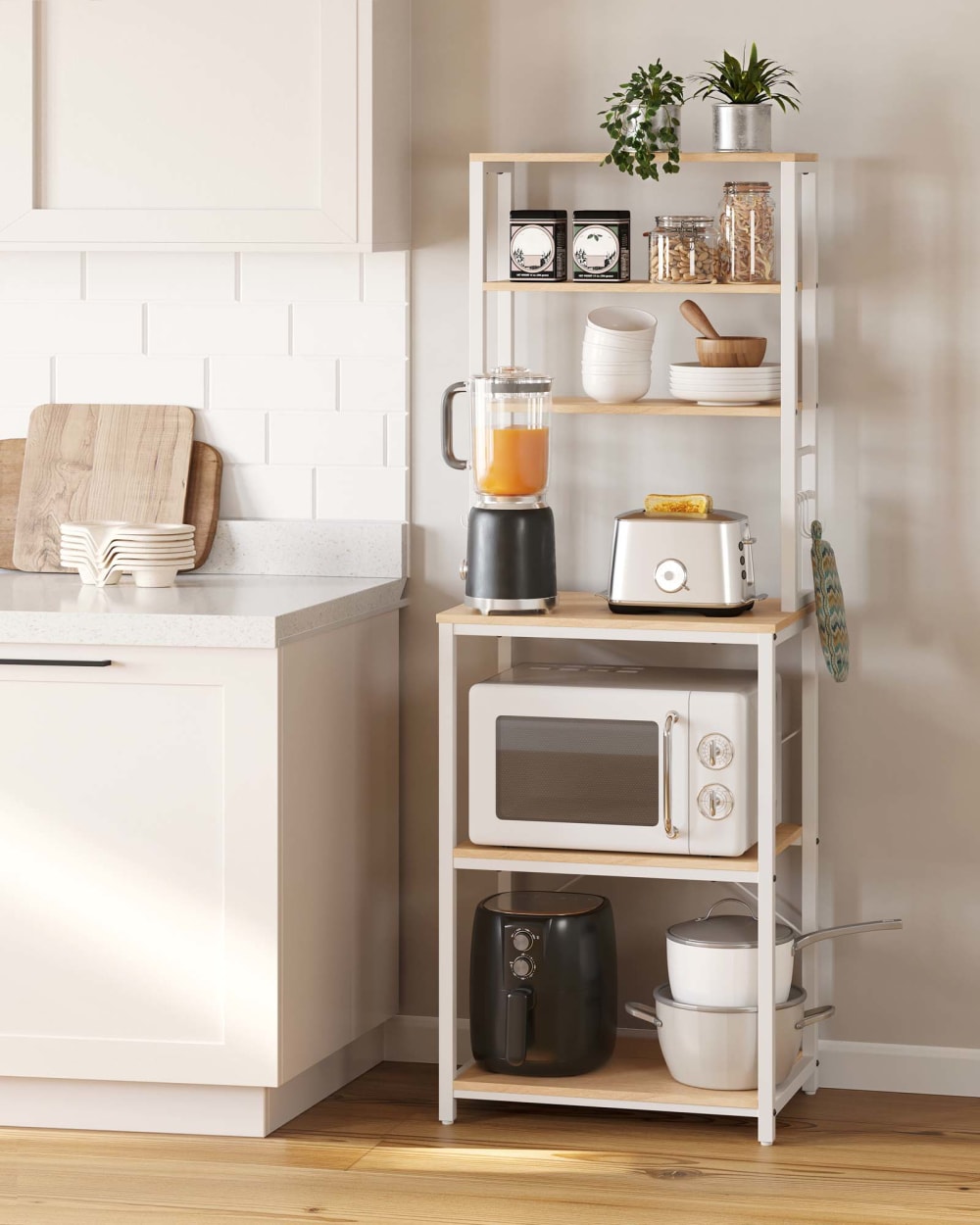 Étagère de cuisine style moderne effet bois blanc