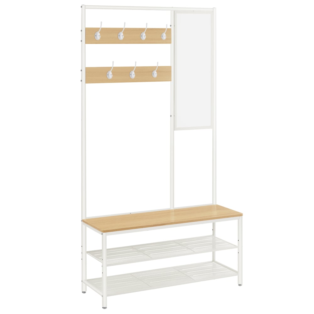 Meuble d'entrée avec étagères et miroir effet bois blanc