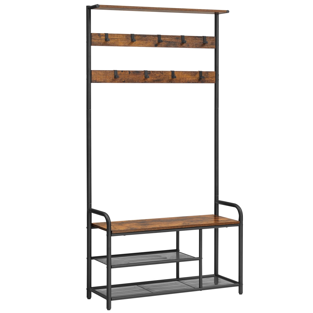 Porte-manteau sur pied arbre à l'entrée avec banc marron et noir
