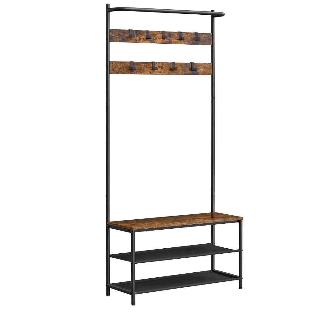 Portemanteau avec banc à chaussures 84 x 32.2 x 180 cm noir et marron