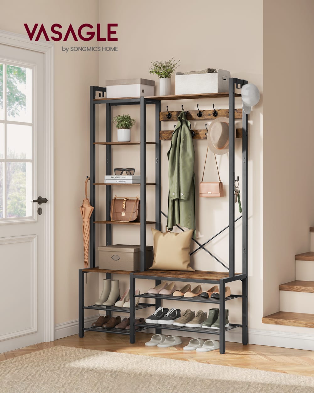 Porte-manteau d'entrée 40 x 120 x 190 cm marron et noir - Maisons du Monde