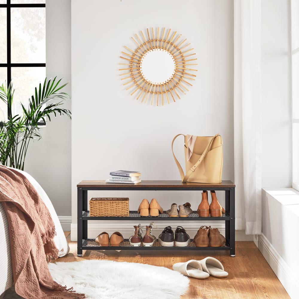 Banc de rangement à chaussures étagère 100 x 30 x 45 cm marron et noir - Maisons du Monde