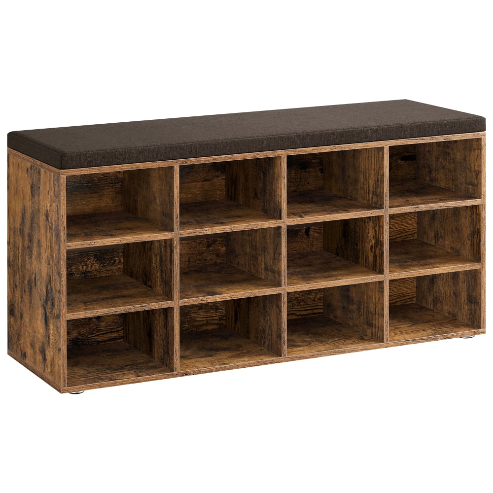 VASAGLE Banc à chaussures rangement avec siège rembourré marron style industriel Marron Panneau De Particules - 104x48x30cm