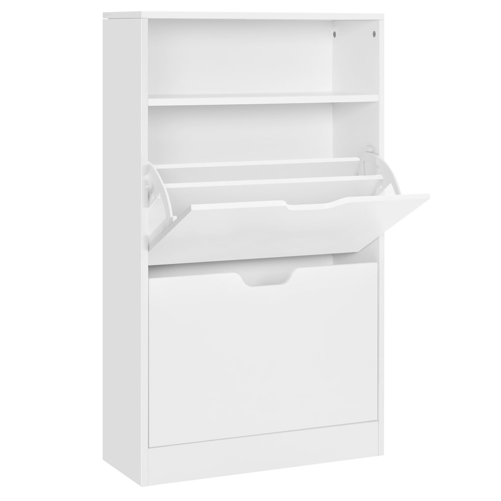 Meuble à chaussures 2 abattants avec 1 compartiment ouvert Blanc