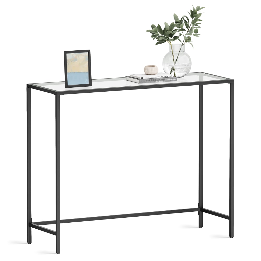 Table dessus de en verre trempé cadre métallique pieds réglables noir - Maisons du Monde