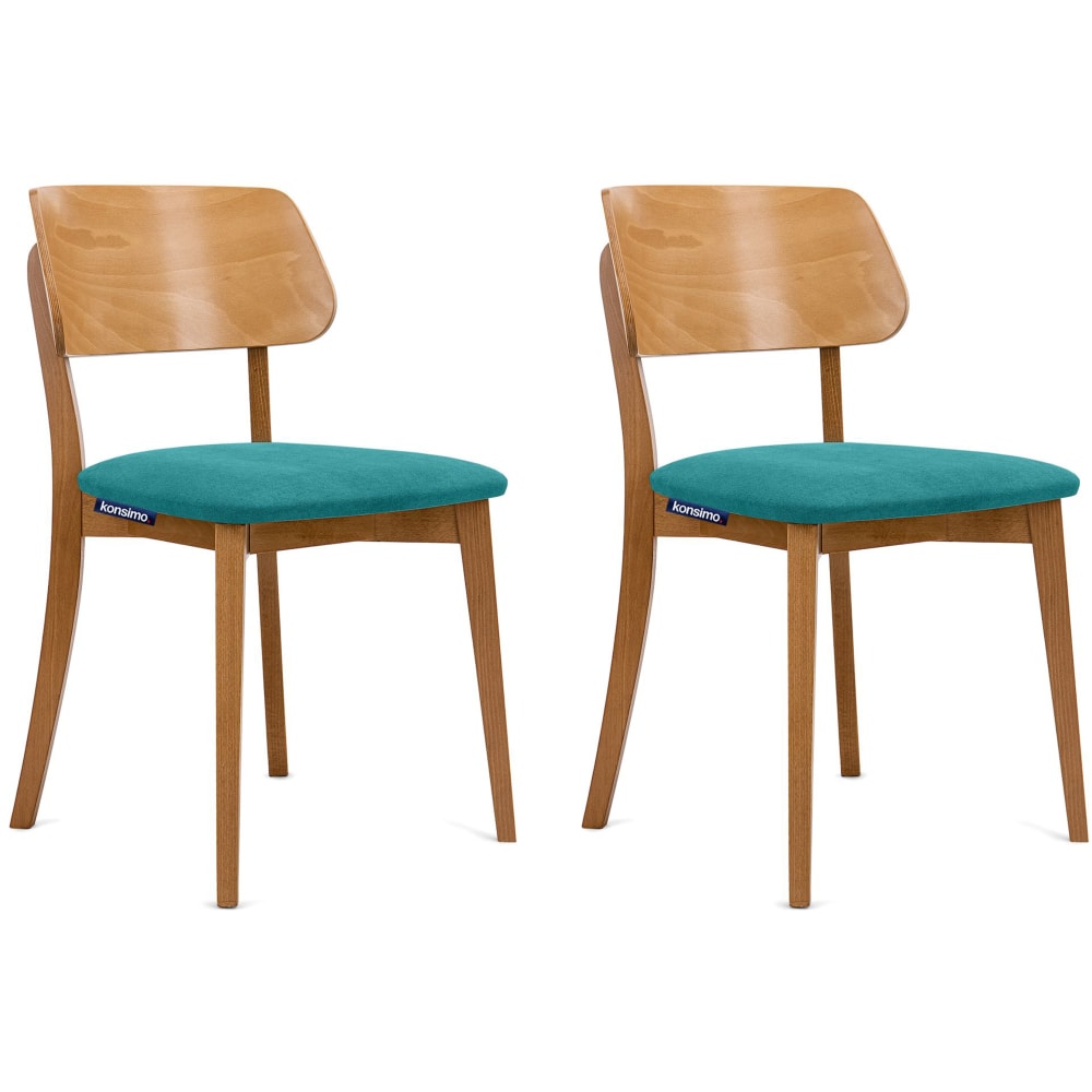 KONSIMO 2er Set Esszimmerstühle, Velours-Sitz, Gestell aus Massivholz, blau style classic chic - -