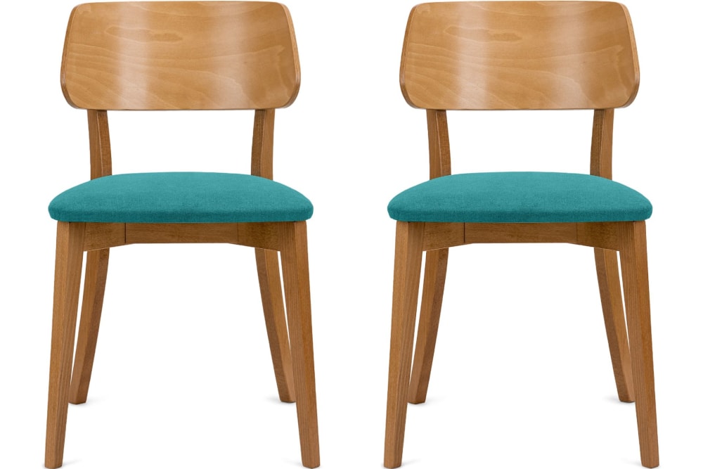 2er Set Esszimmerstühle, Velours-Sitz, Gestell aus Massivholz,