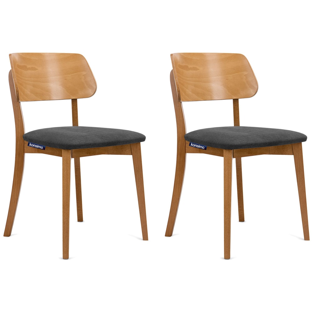 KONSIMO 2er Set Esszimmerstühle, Velours-Sitz, Gestell aus Massivholz, Grau style classic chic Grau