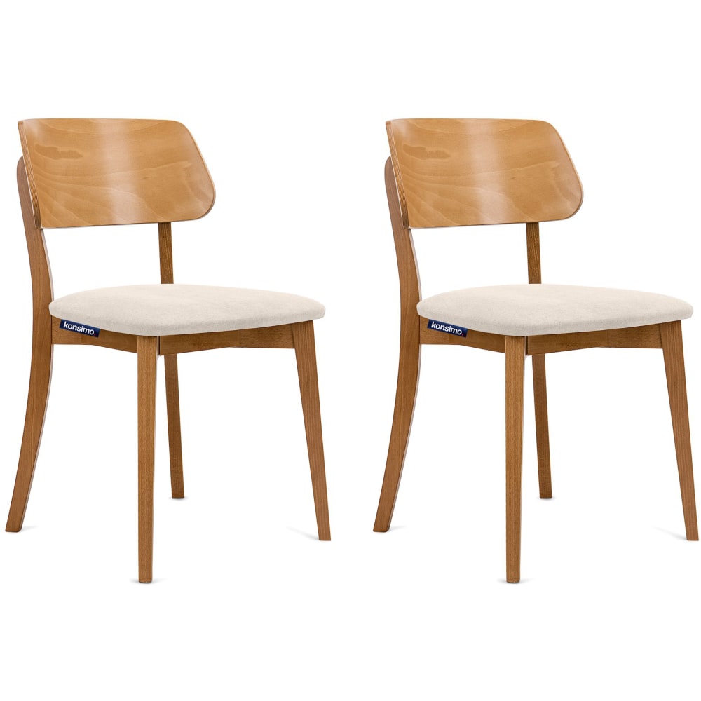 KONSIMO 2er Set Esszimmerstühle, Velours-Sitz, Gestell aus Massivholz, Creme style classic chic Beige