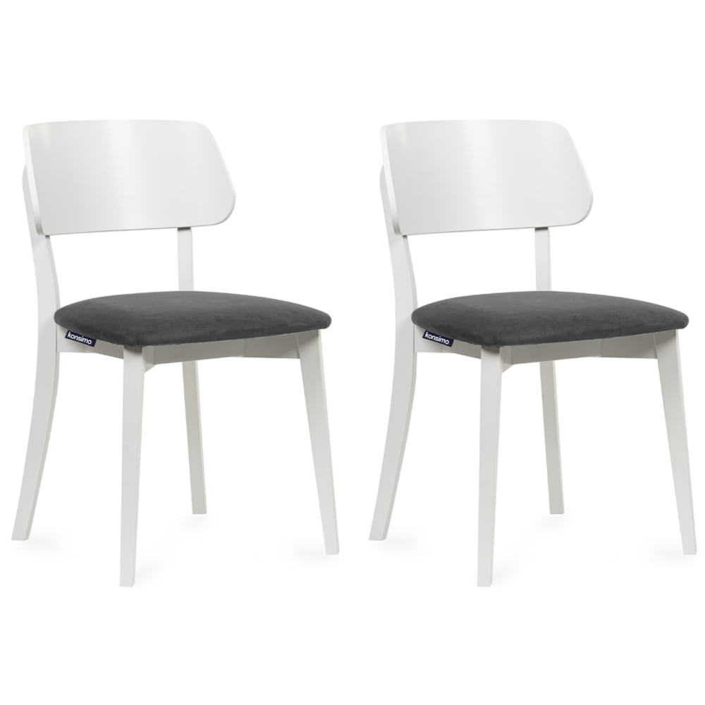 KONSIMO 2er Set Esszimmerstühle, Gestell aus Massivholz, Velour-Sitz, grau style classic chic - -