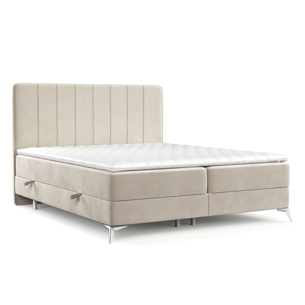 Maison de Reve Boxspringbett mit Kopfteil aus Samtstoff, 120x200 cm style modern Beige Öko-Tex Zertifikat