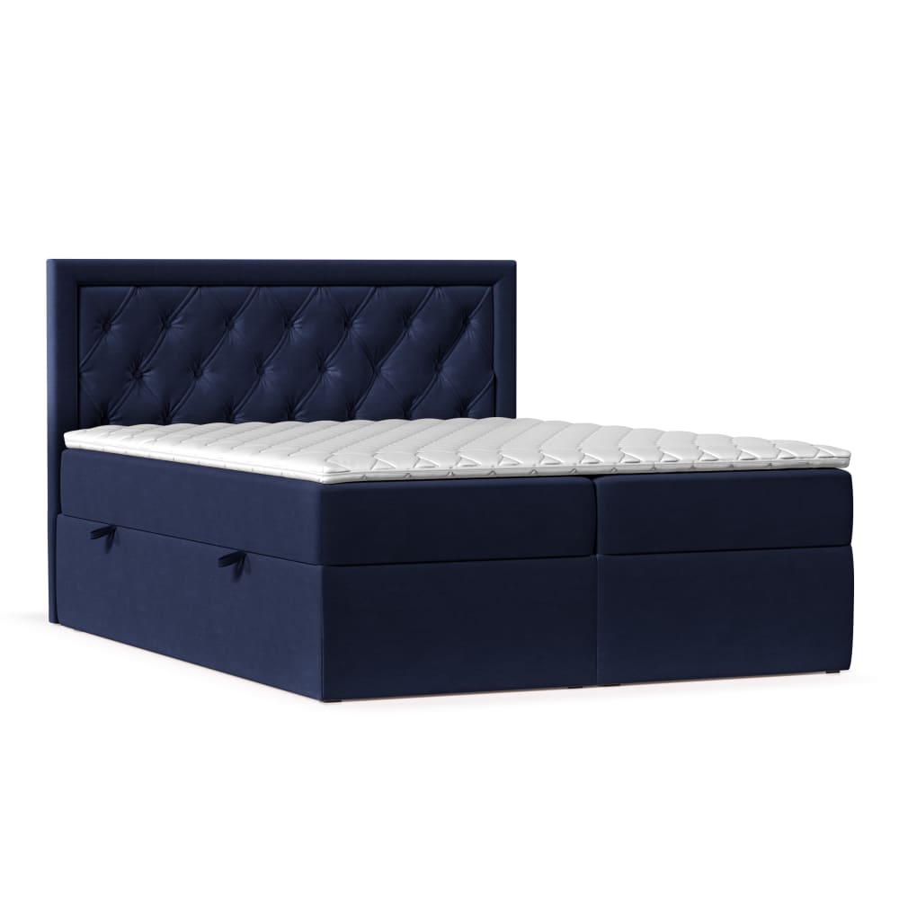 Maison de Reve Boxspringbett mit Kopfteil aus Samtstoff, 180x200 cm Blau Öko-Tex Zertifikat