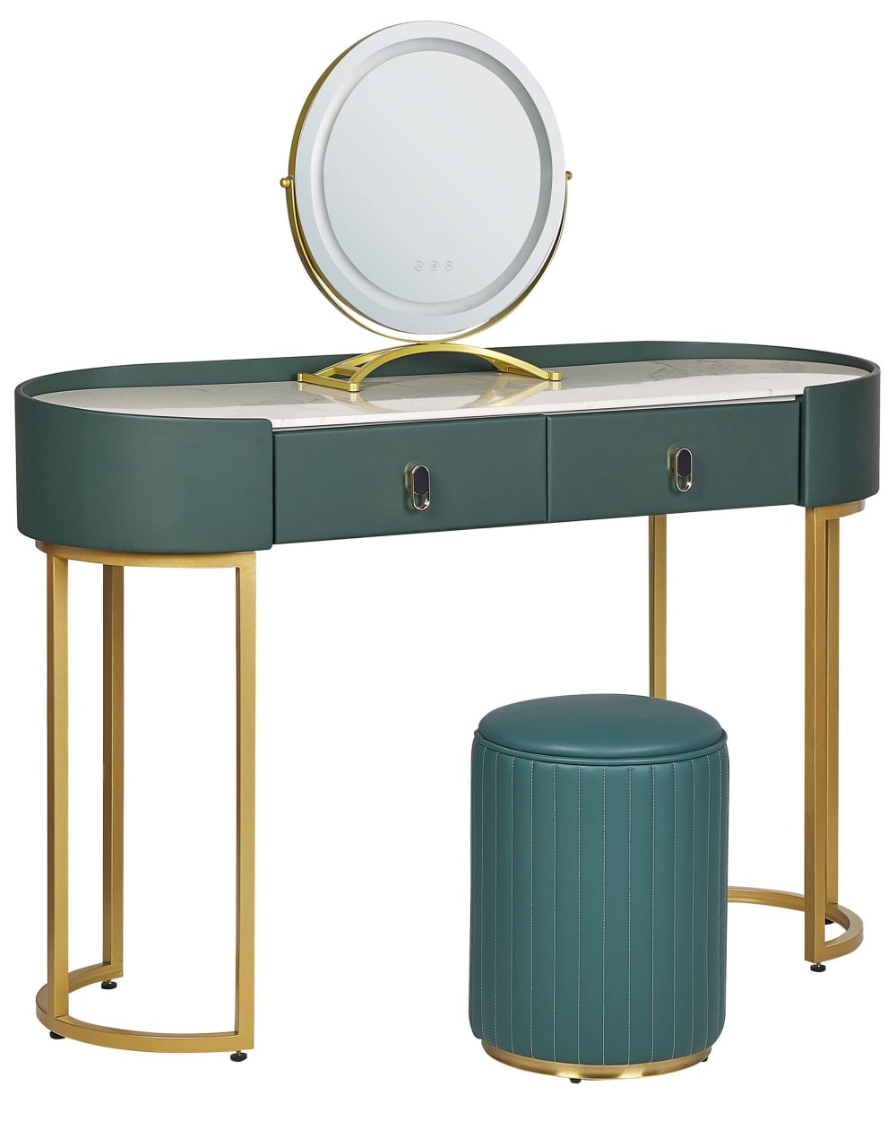 Coiffeuse avec miroir et tabouret led vert foncé