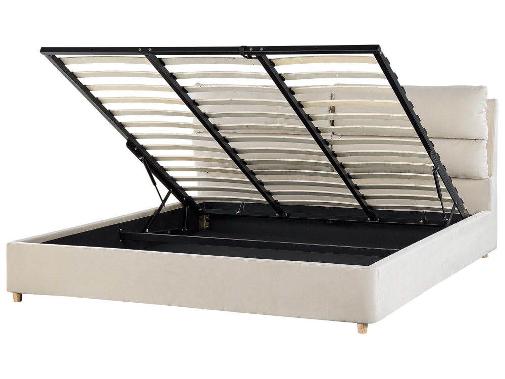 Lit double en tissu beige 180x200