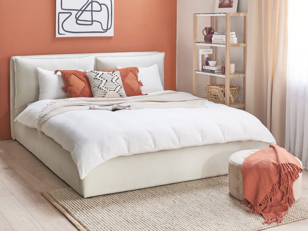 Lit double en tissu blanc 180x200