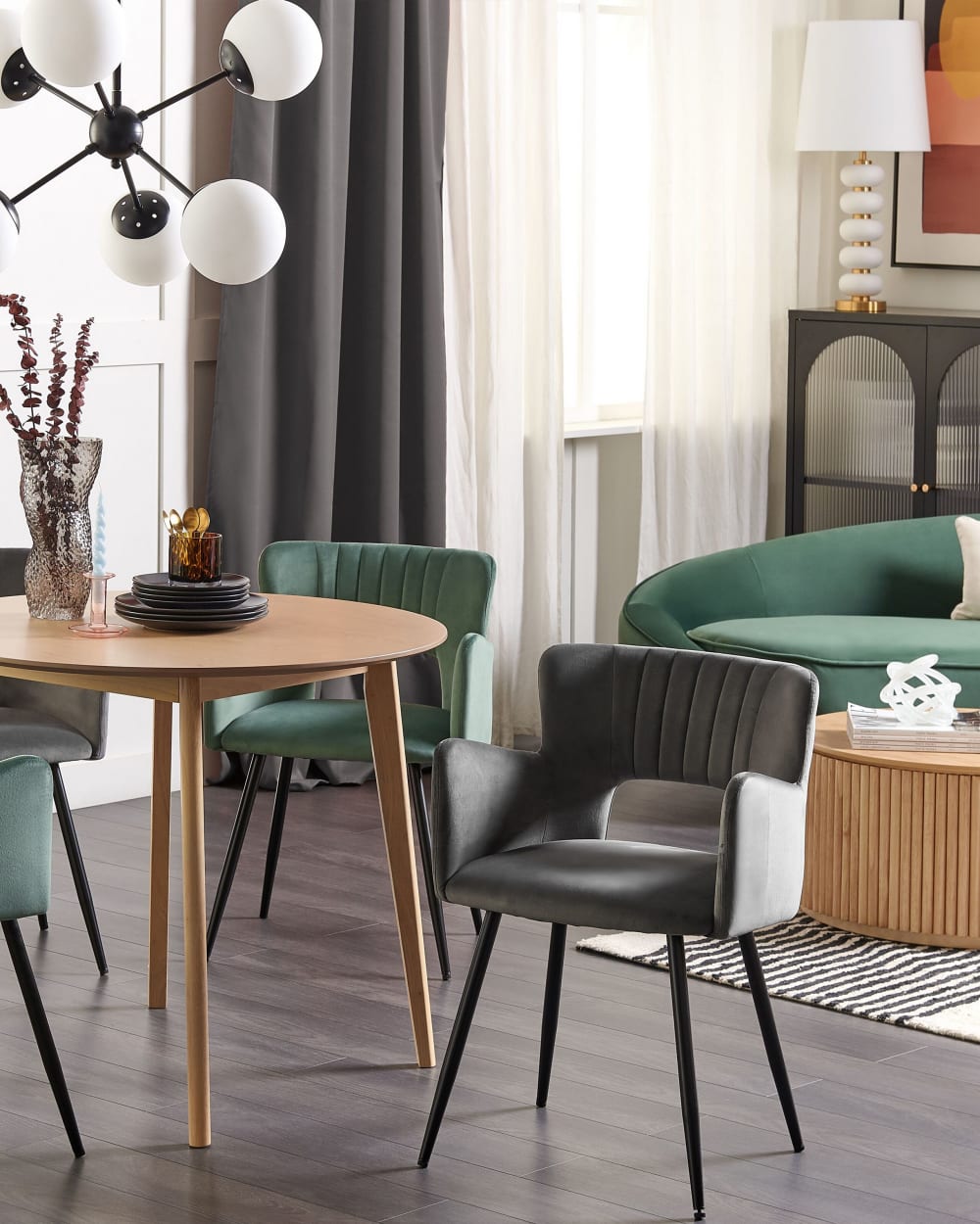 Lot de 2 chaises de salle à manger en tissu gris 54x76cm