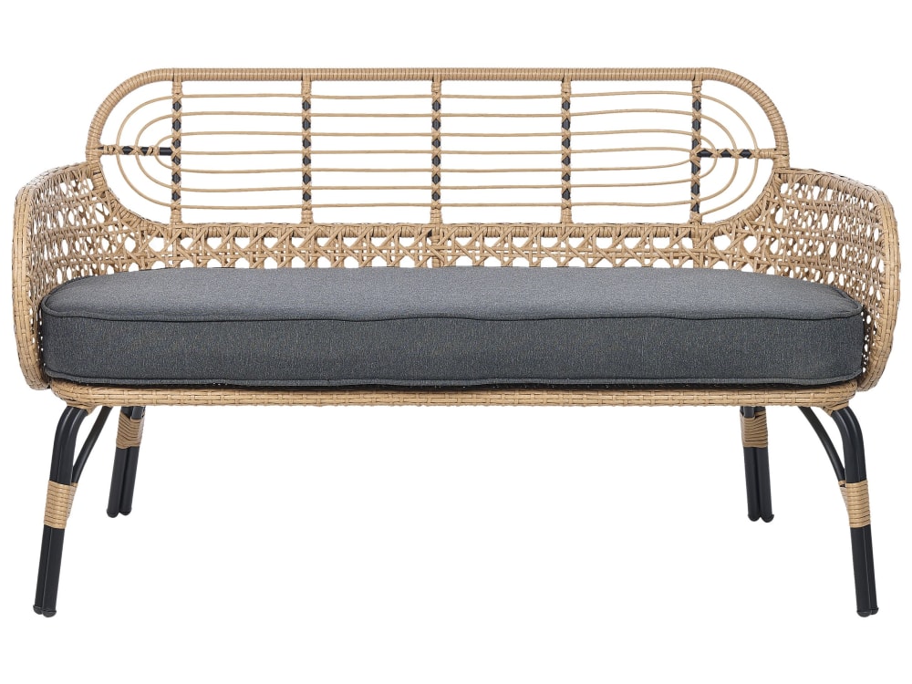 Gartenbank Mit Auflage 2 Personen Aus Polyrattan, Naturfarben