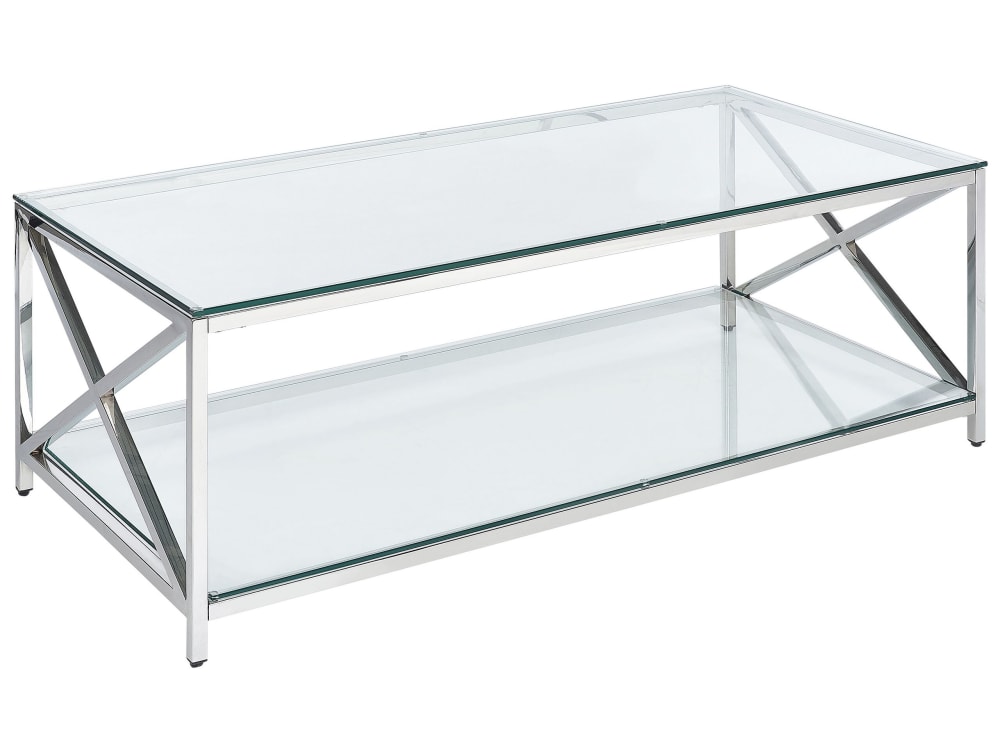 Beliani Couchtisch aus Sicherheitsglas, silber style classic chic - Stoff
