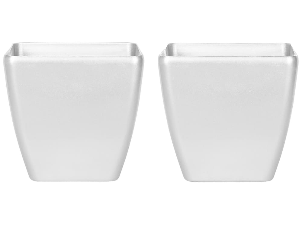 Set Mit 2 BlumentöPfen Aus Stein 41Cm, Silber