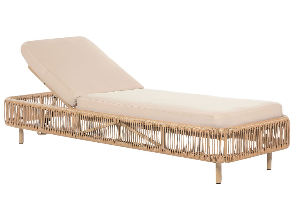 Chaise longue avec coussin polyrotin beige
