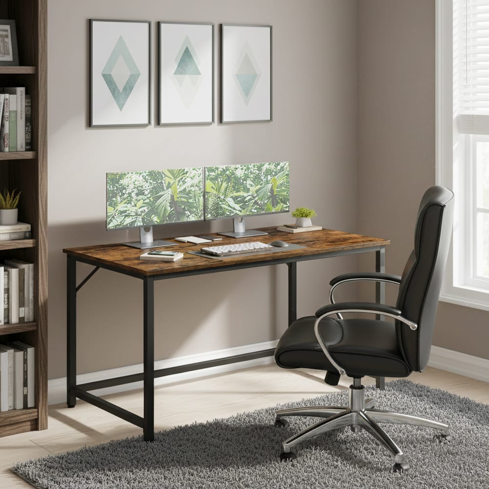 Bureau d'ordinateur pour chambre salon 120 x 60 x 76 cm marron et noir - Maisons du Monde