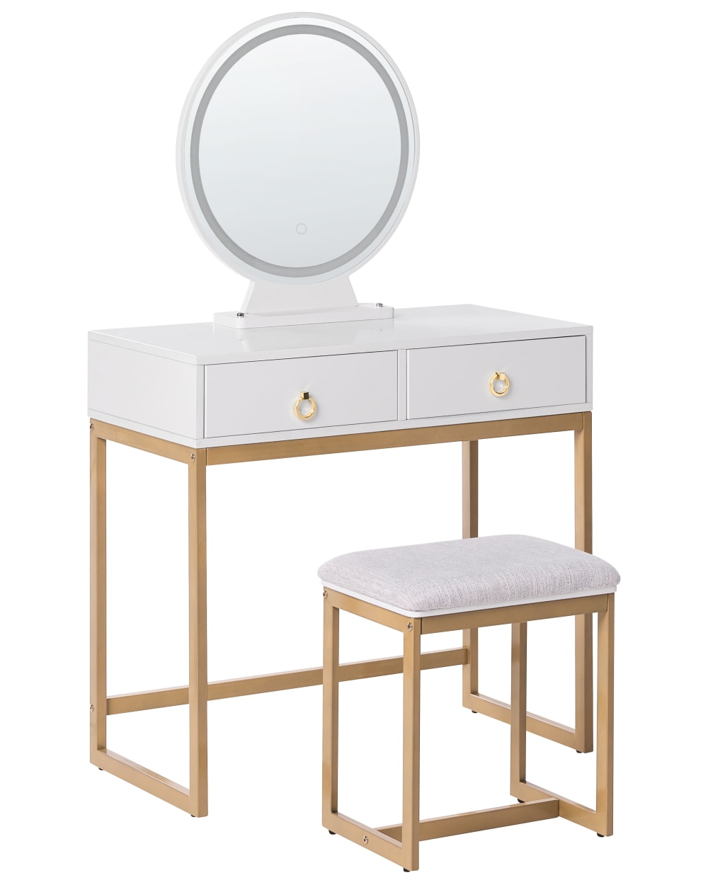 Coiffeuse avec miroir et tabouret led blanc