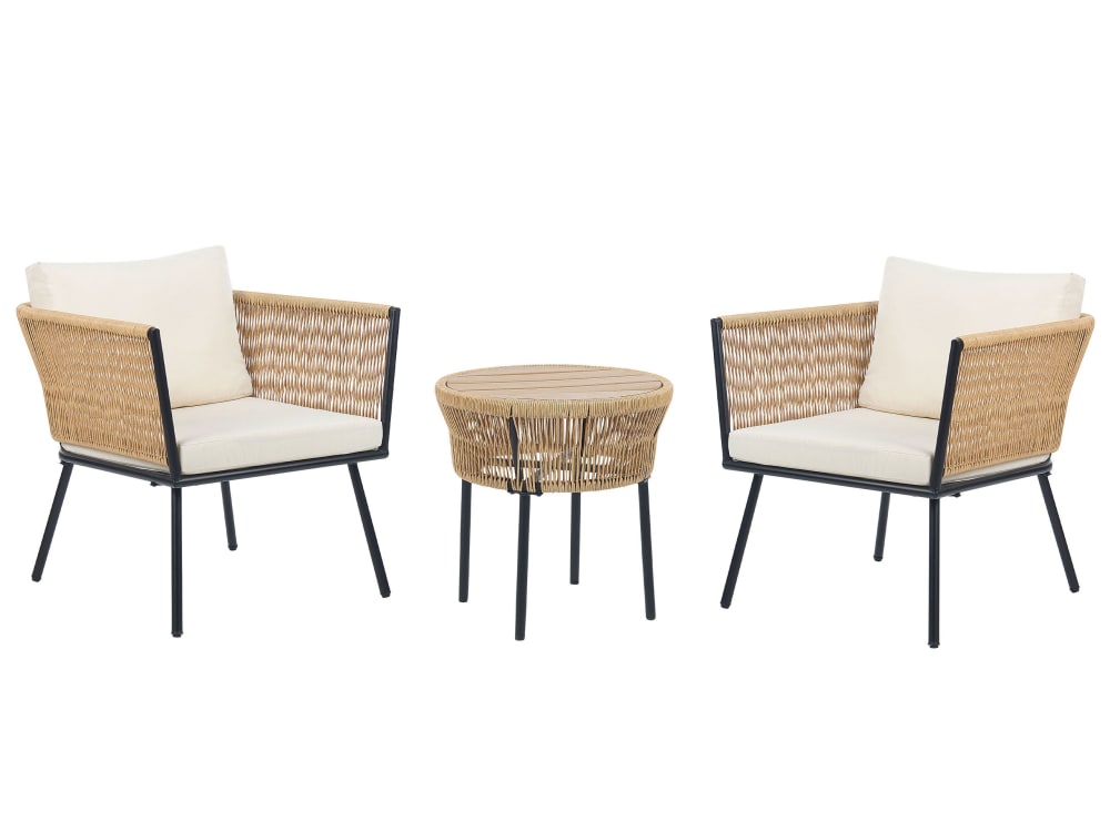 Ensemble pour bistro avec coussins naturel