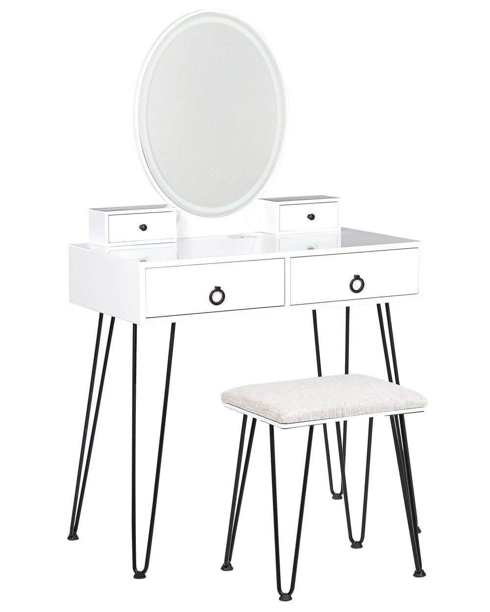 Coiffeuse avec miroir et tabouret led blanc