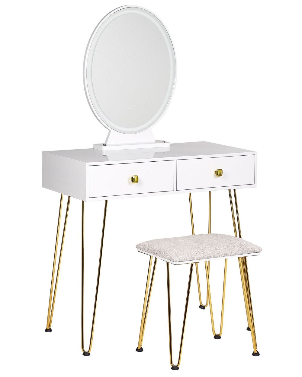Coiffeuse avec miroir et tabouret led blanc