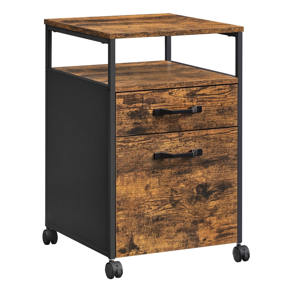 VASAGLE Caisson de bureau à 2 tiroirs rangement document marron et noir style contemporain Marron Bois - 42x66x44cm