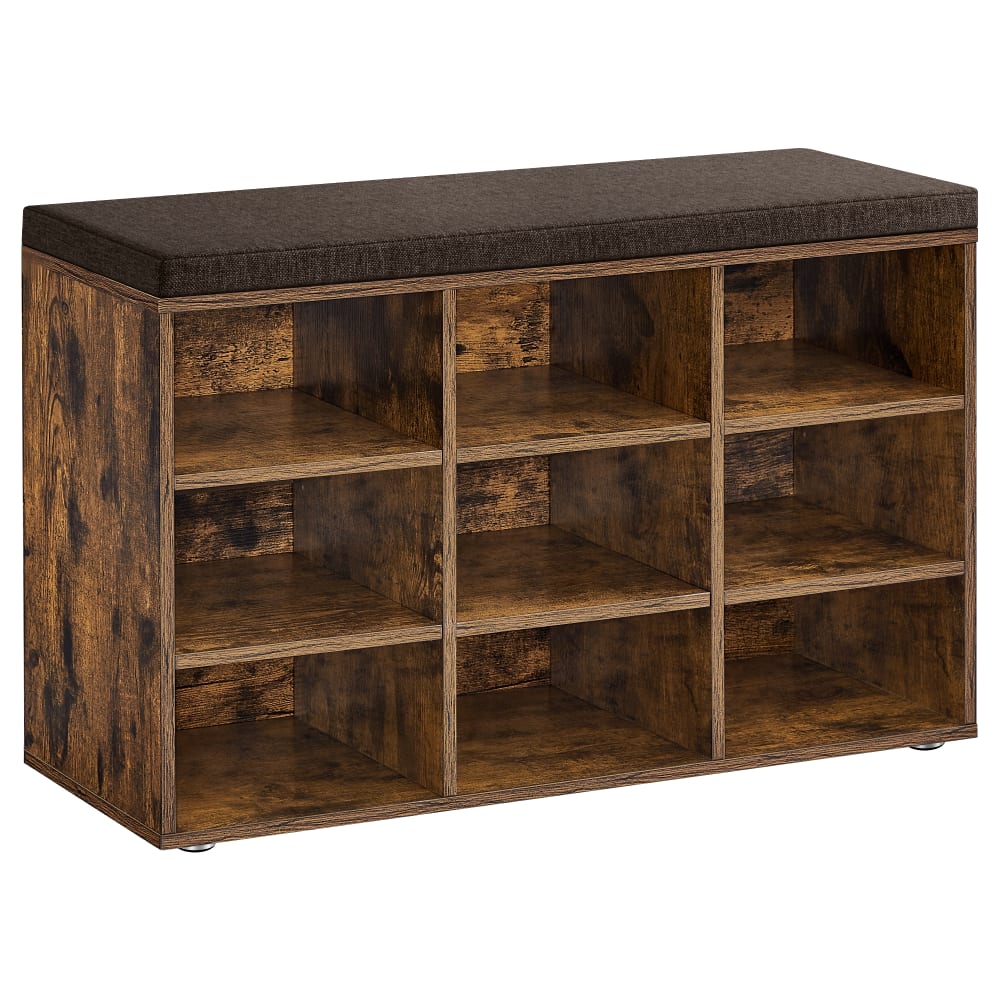 VASAGLE Banc à chaussures rangement avec siège rembourré marron style industriel Marron Panneau De Particules - 79x48x30cm