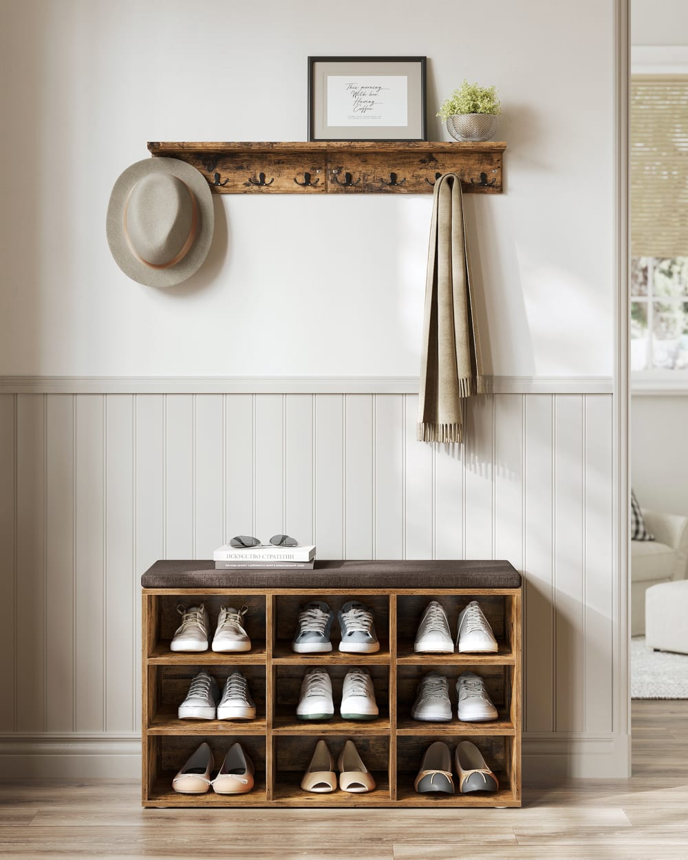Banc à chaussures rangement avec siège rembourré marron - Maisons du Monde