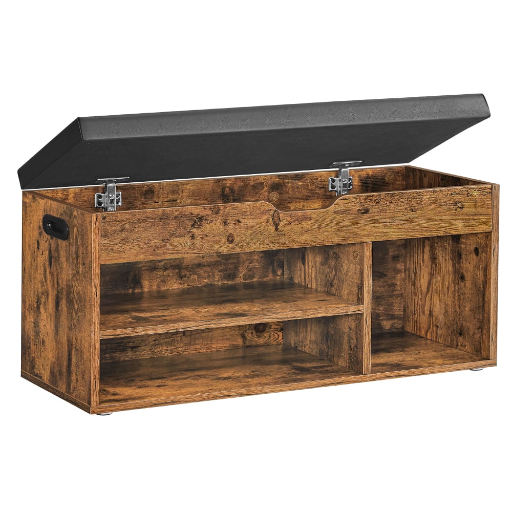 VASAGLE Banc à chaussures rembourré 3 compartiments 150 kg marron style contemporain Marron Panneau De Particules - 100x44x30cm