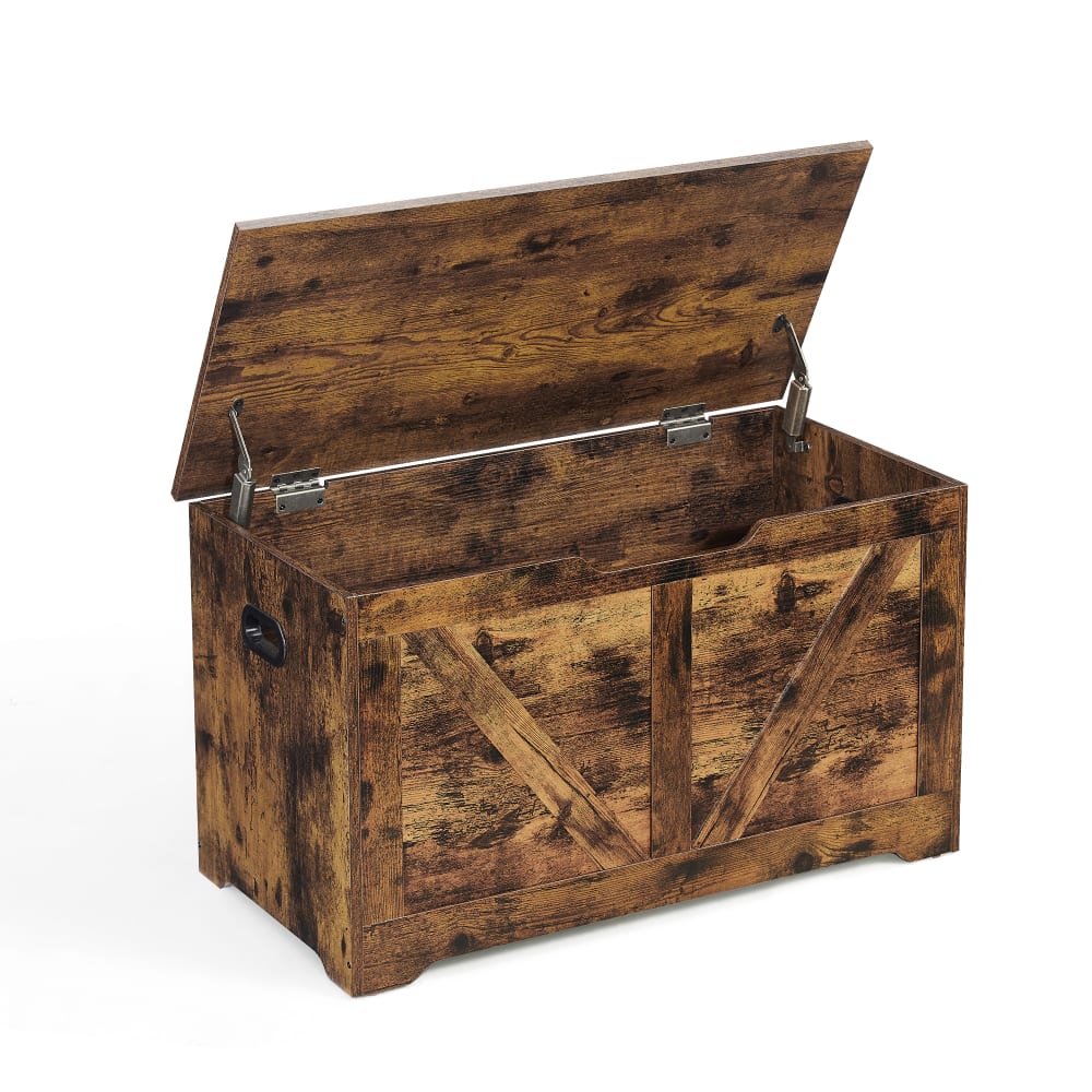 Coffre de rangement style industriel effet bois marron rustique — Beyit