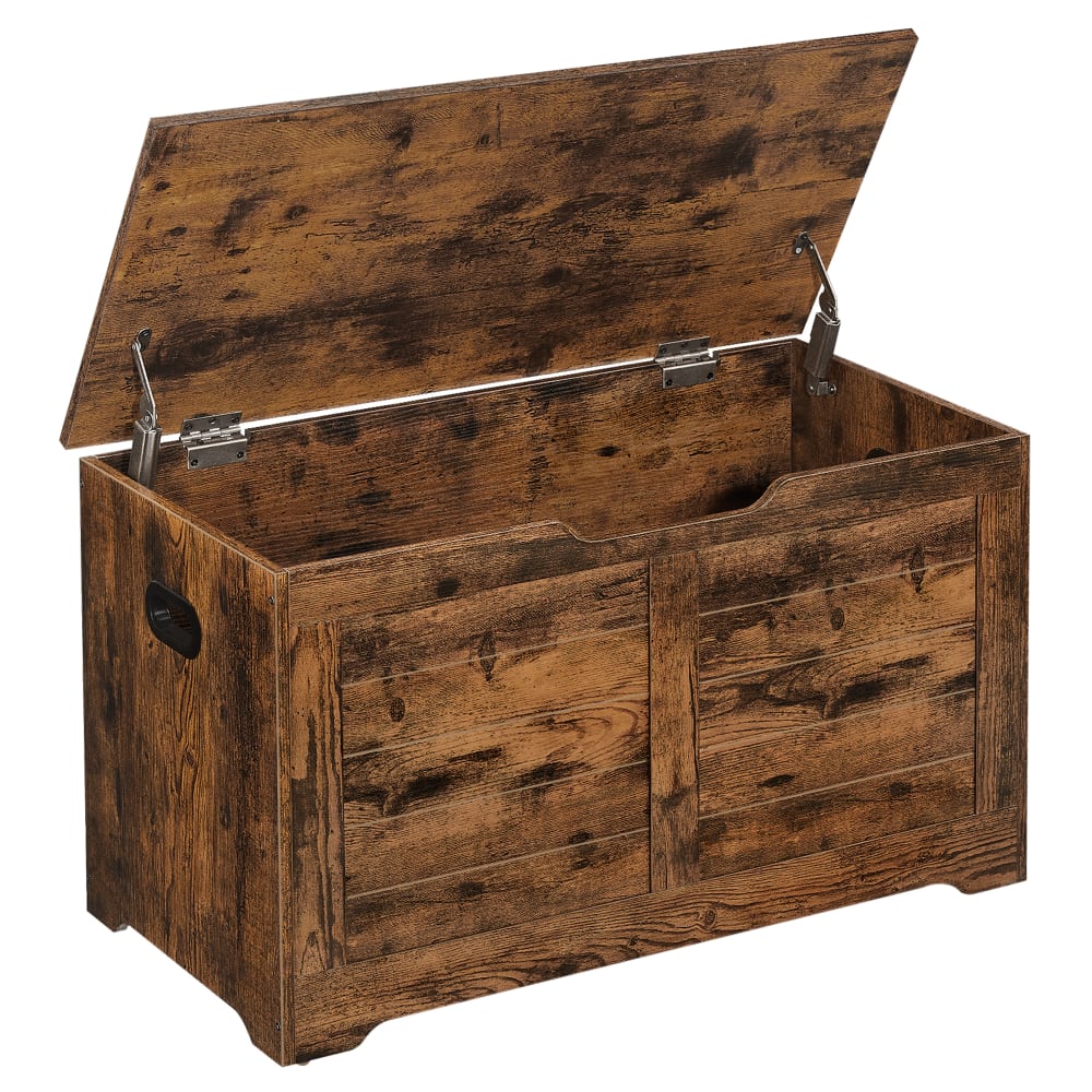 Coffre de rangement style industriel effet bois marron rustique