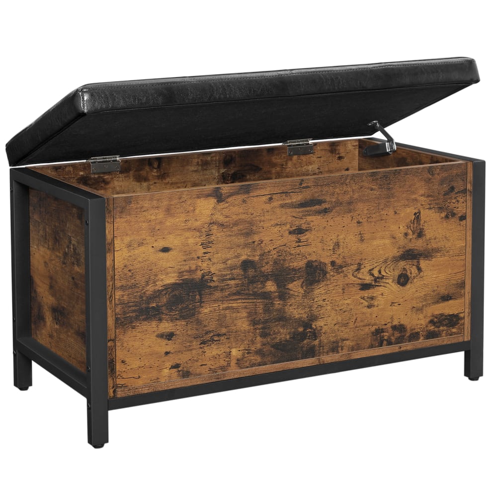VASAGLE Tabouret banc avec coffre de rangement siège rembourré marron style industriel - Panneau De Particules