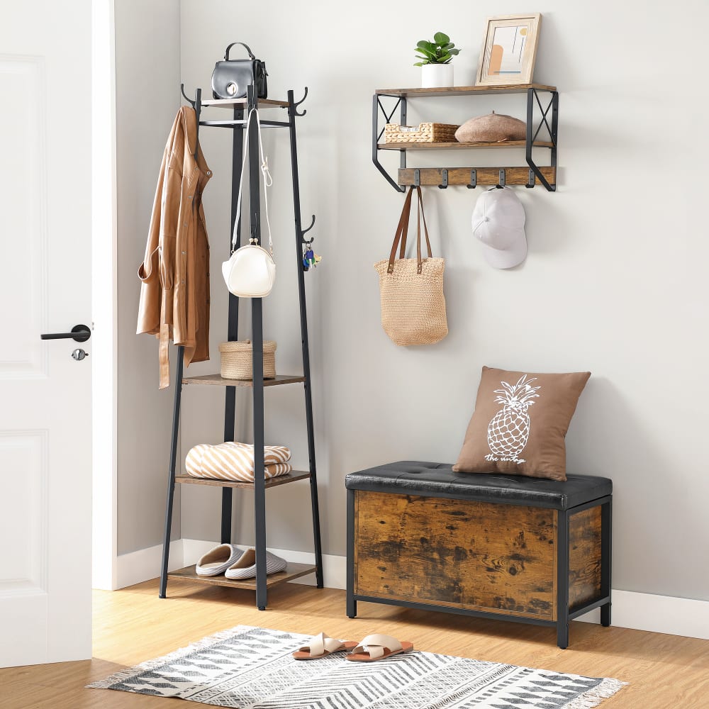 Tabouret banc avec coffre de rangement siège rembourré marron
