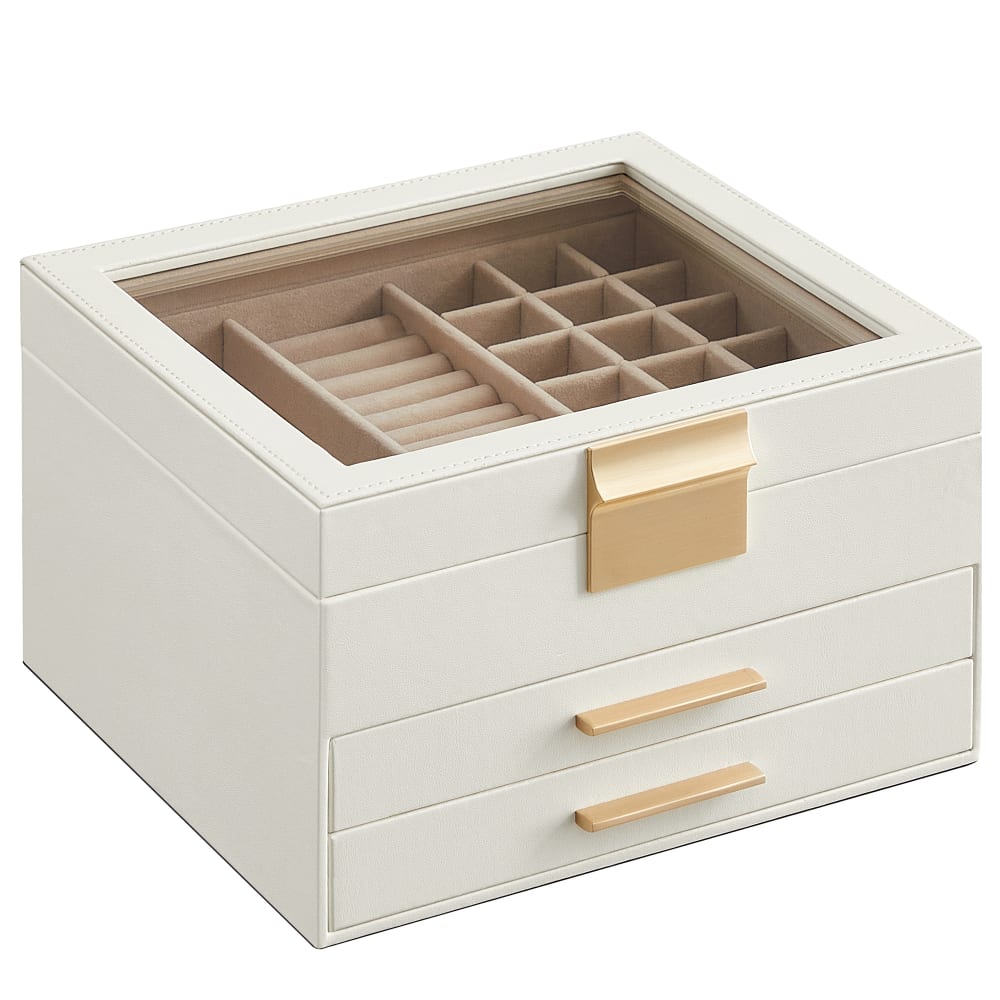 Boîte à bijoux 3 niveaux PU et velours blanc — Beyit
