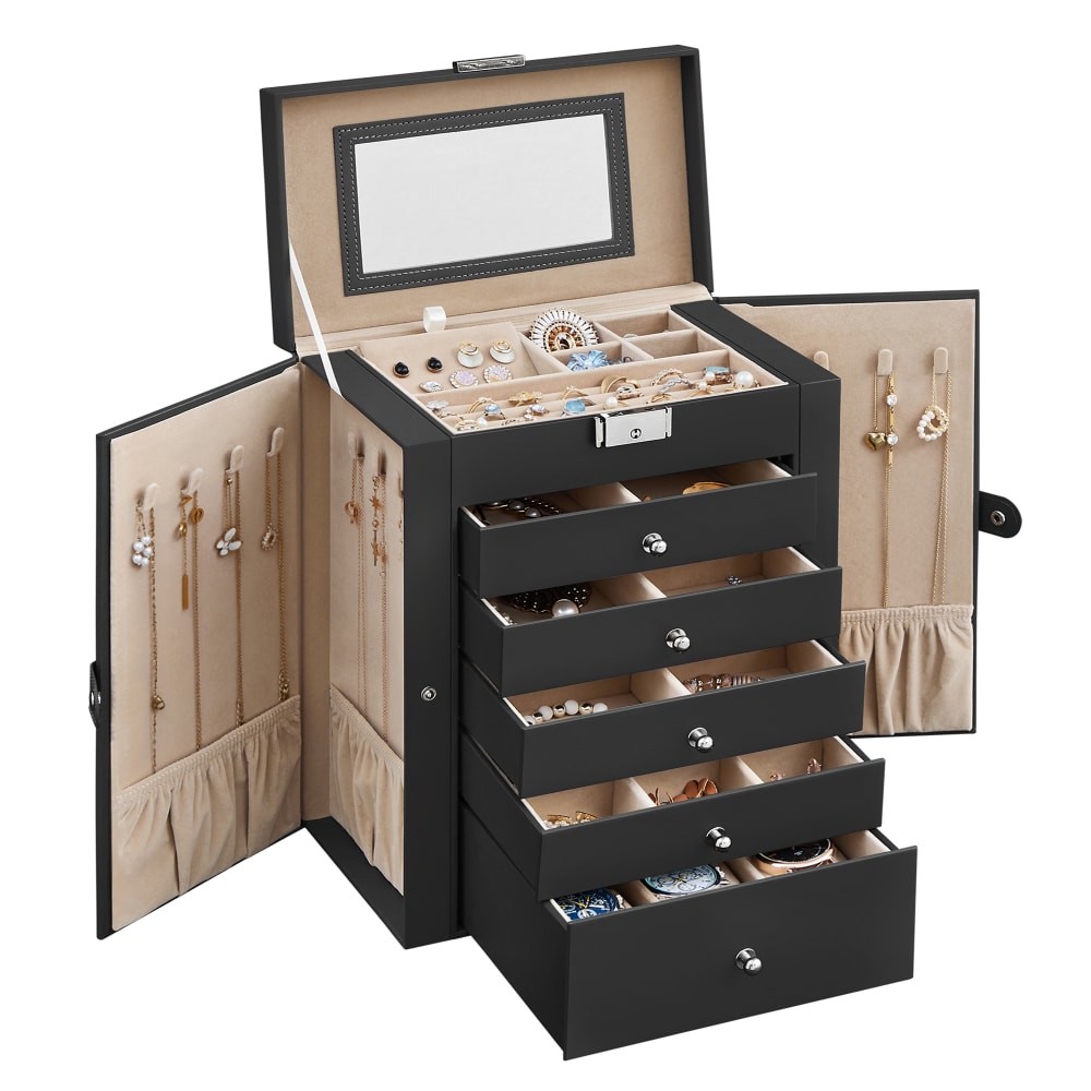 Boîte à bijoux 6 niveaux avec 5 grande capacité de stockage noir - Maisons du Monde