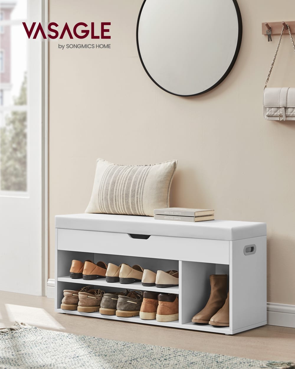 Banc à chaussures rembourré 3 compartiments 150 kg blanc - Maisons du Monde
