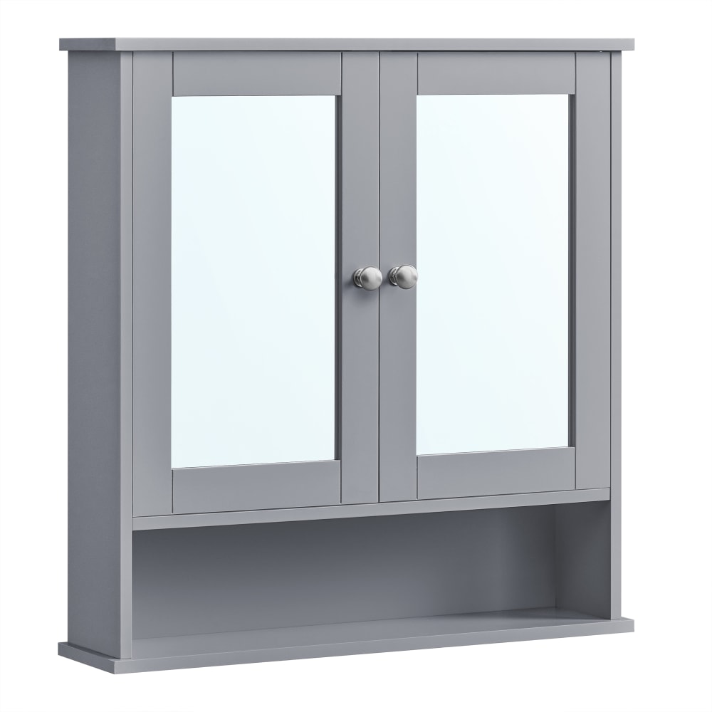 Armoire murale 2 portes 2 miroirs effet bois gris