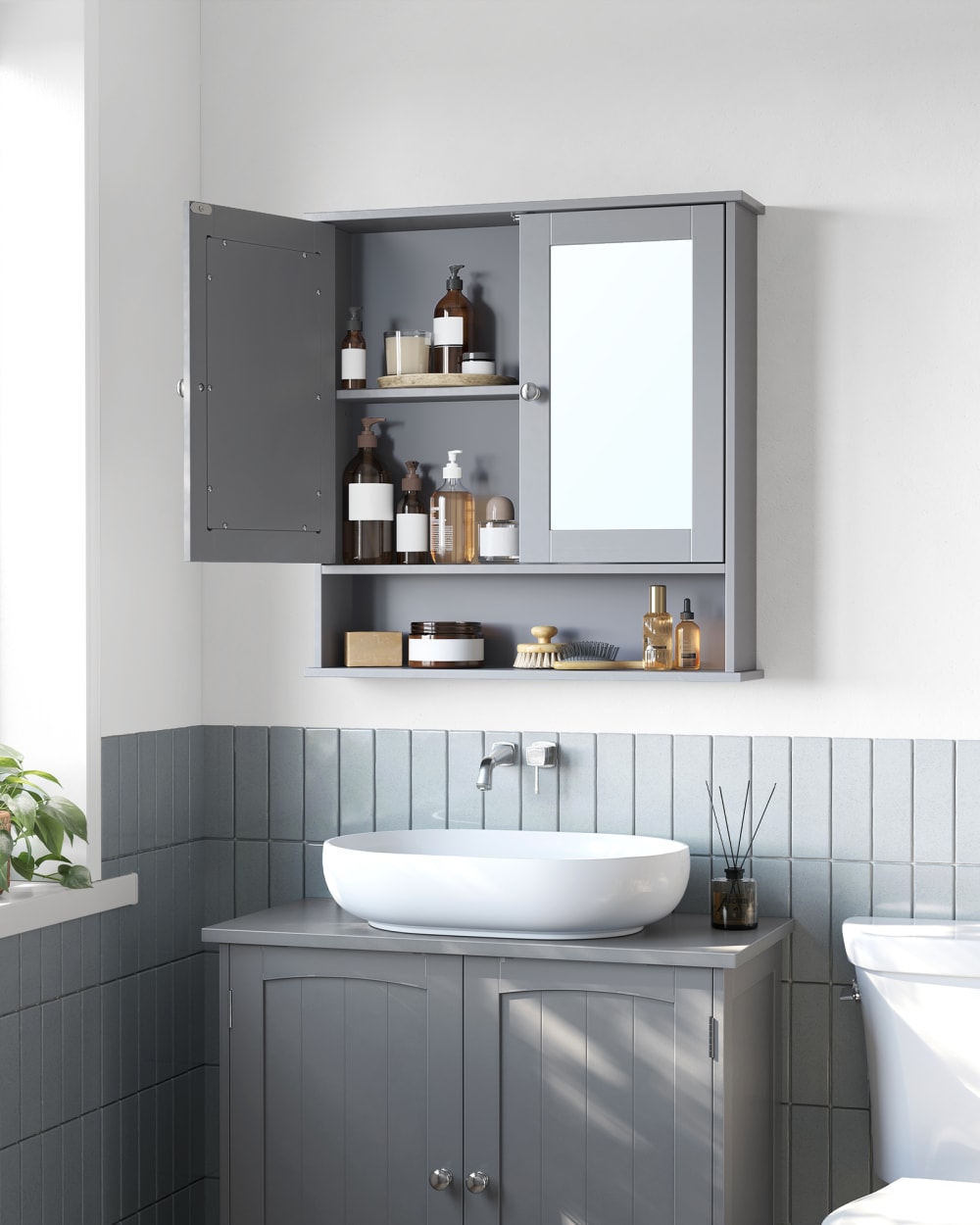 Armoire murale 2 portes 2 miroirs effet bois gris - Maisons du Monde