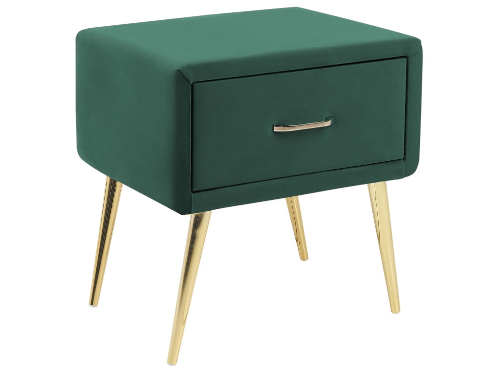 Beliani Nachttisch mit 1 Schublade aus Stoff 49cm, grün style classic chic - Samt