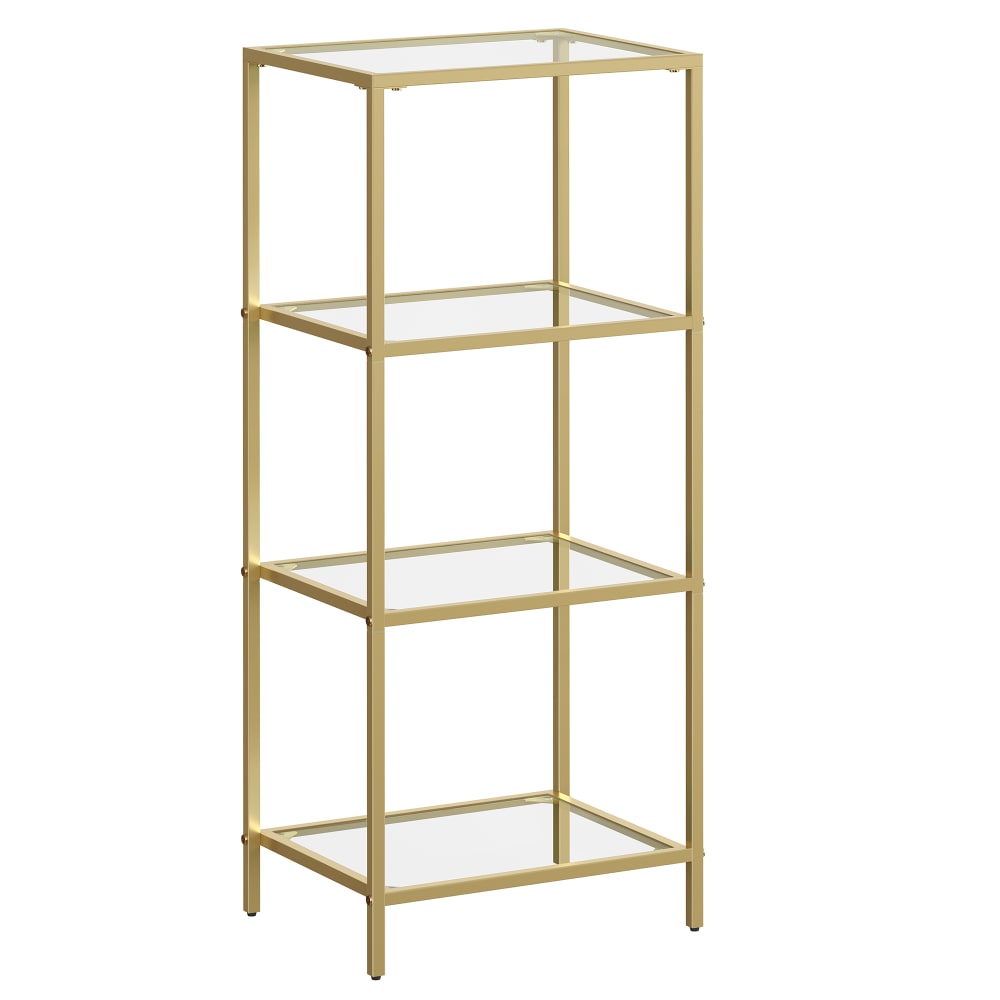 Étagère 4 niveaux style moderne verre acier transparent doré Étagère 4 niveaux style moderne verre acier transparent doré