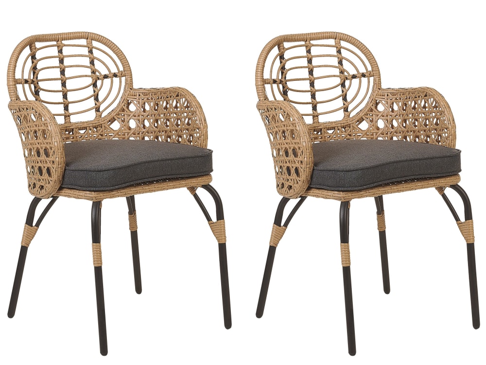 Lot de 2 chaises de jardin avec coussins naturel